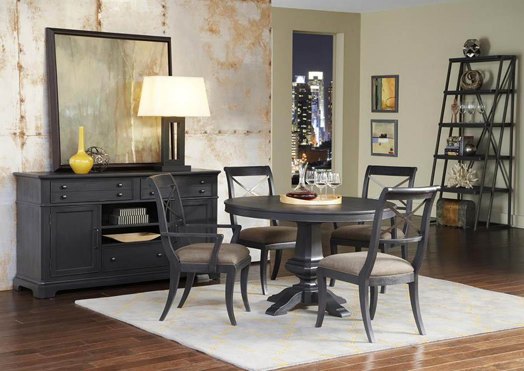 Vintage Tempo Black Round Extension Leaf Dining Table W 2 Arm 2 Side Chairs Rbs Furniture Bronx Ny