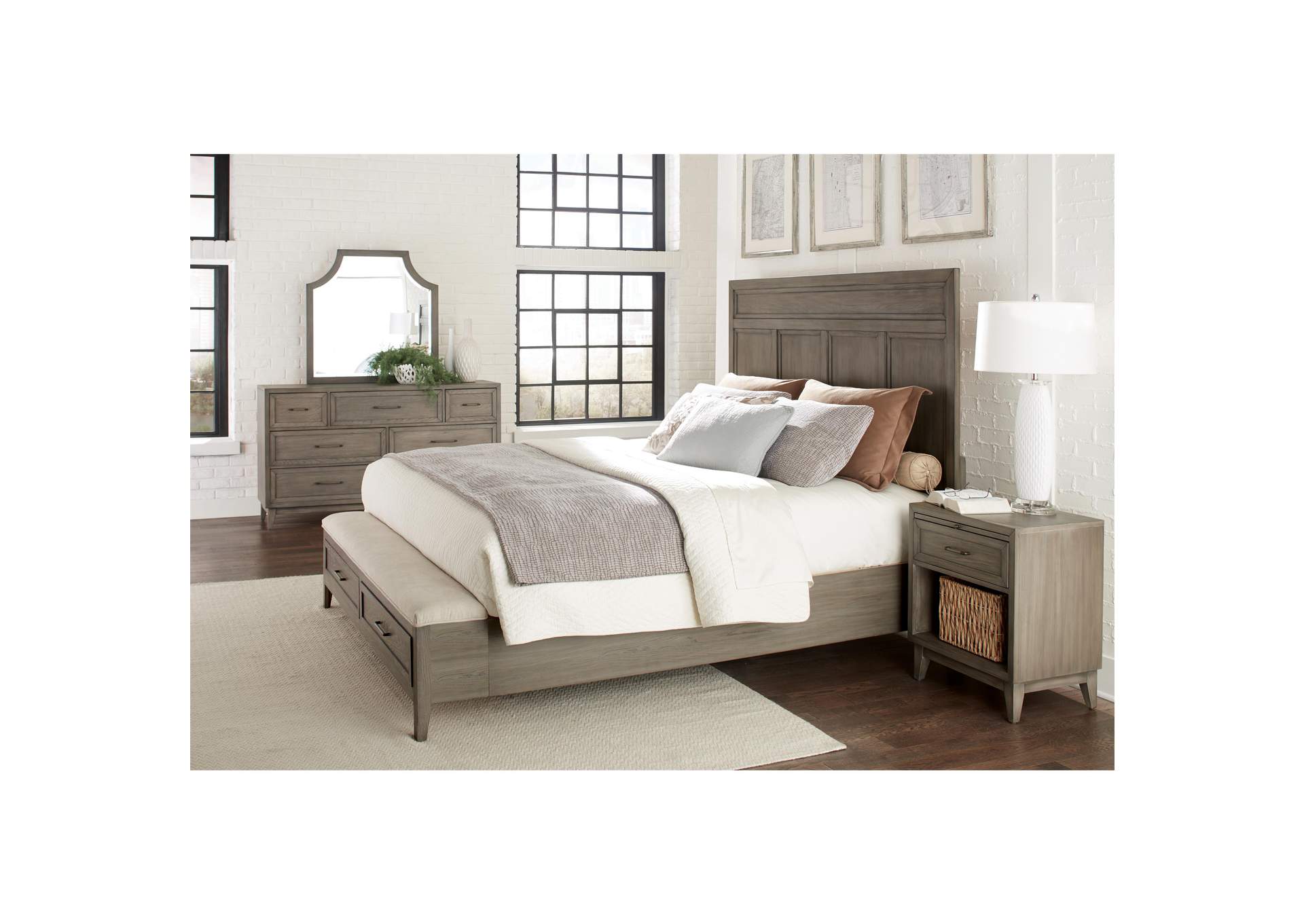 V Watts Furniture Vogue Gray Wash Queen Full Panel Storage Bed W