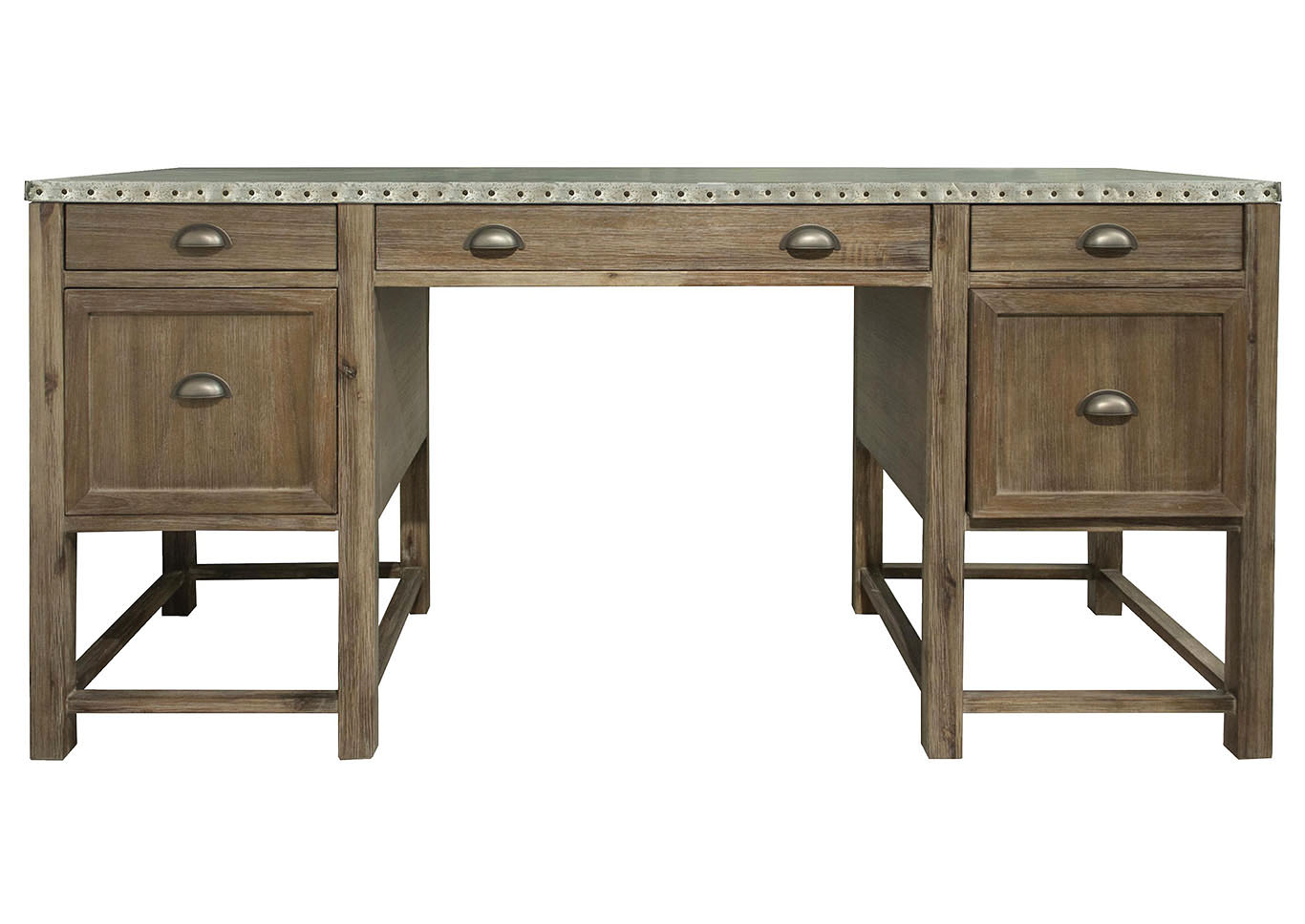 V Watts Furniture Liam Gray Acacia Galvanized Metal Writing Desk