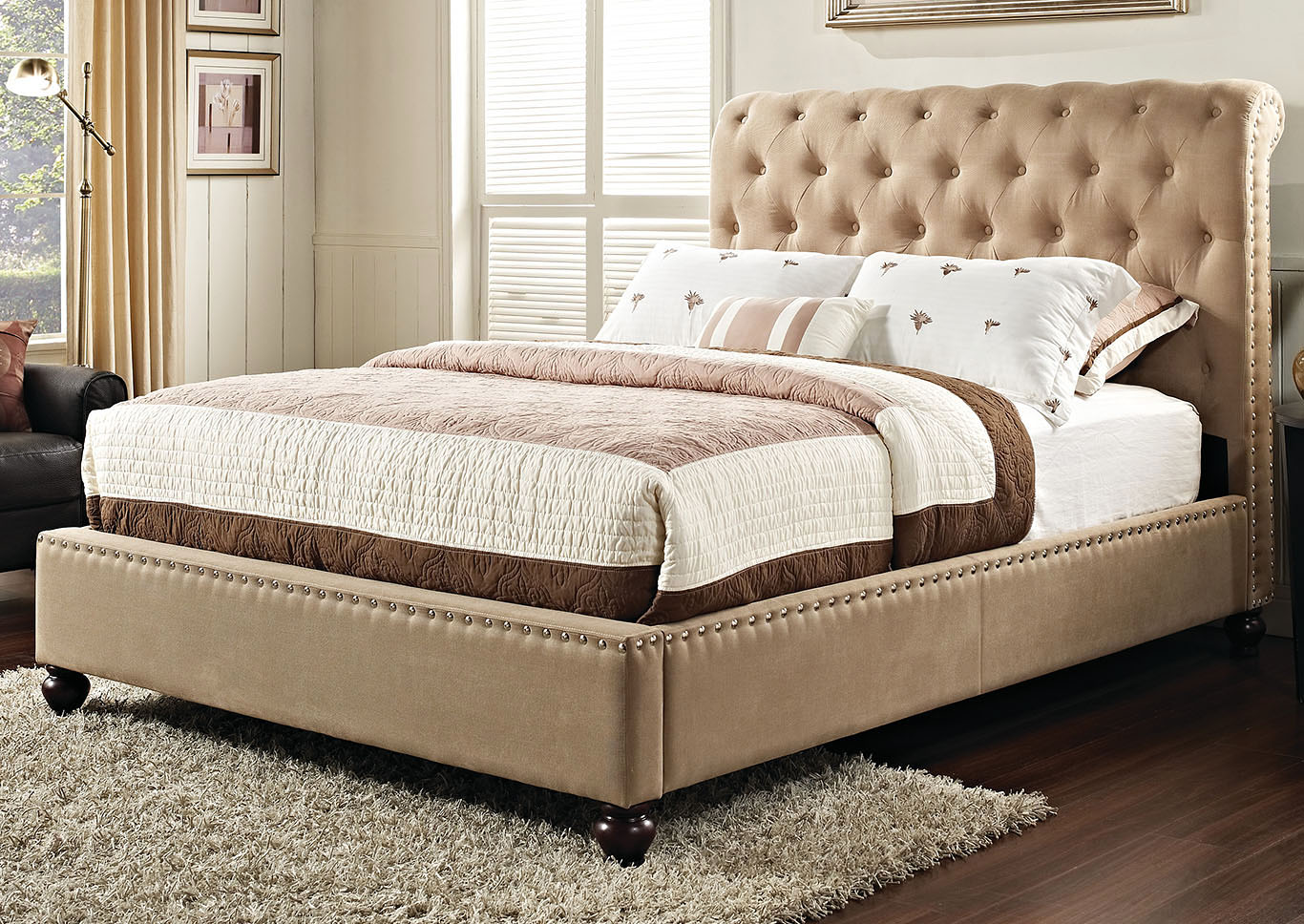Stanton Bed N Box Light Brown Queen Upholstered Bed Furniture Market Gp